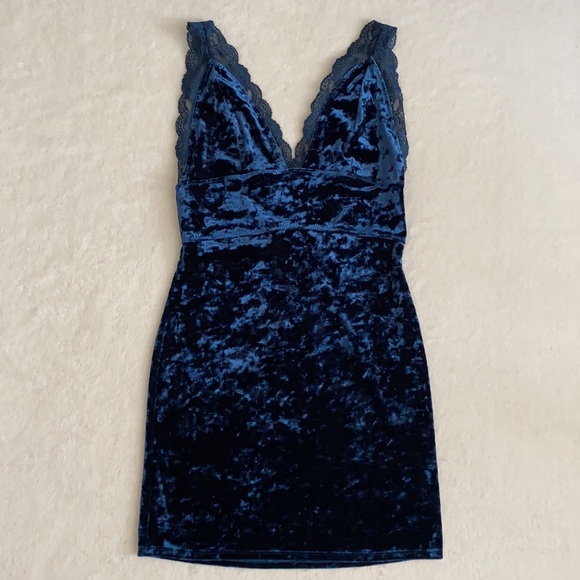 Intimately by Free People | Viper Crushed Velvet Chemise Mini Dress Blue (XS) - Picture 16 of 16